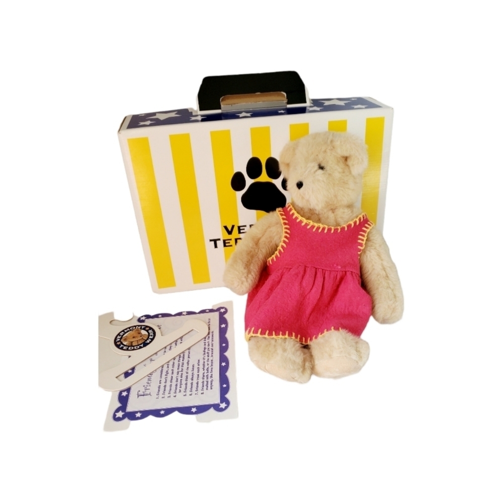 Vermont Teddy Bear Girl 1996 with Box and Birth Certificate and Hanger Vintage